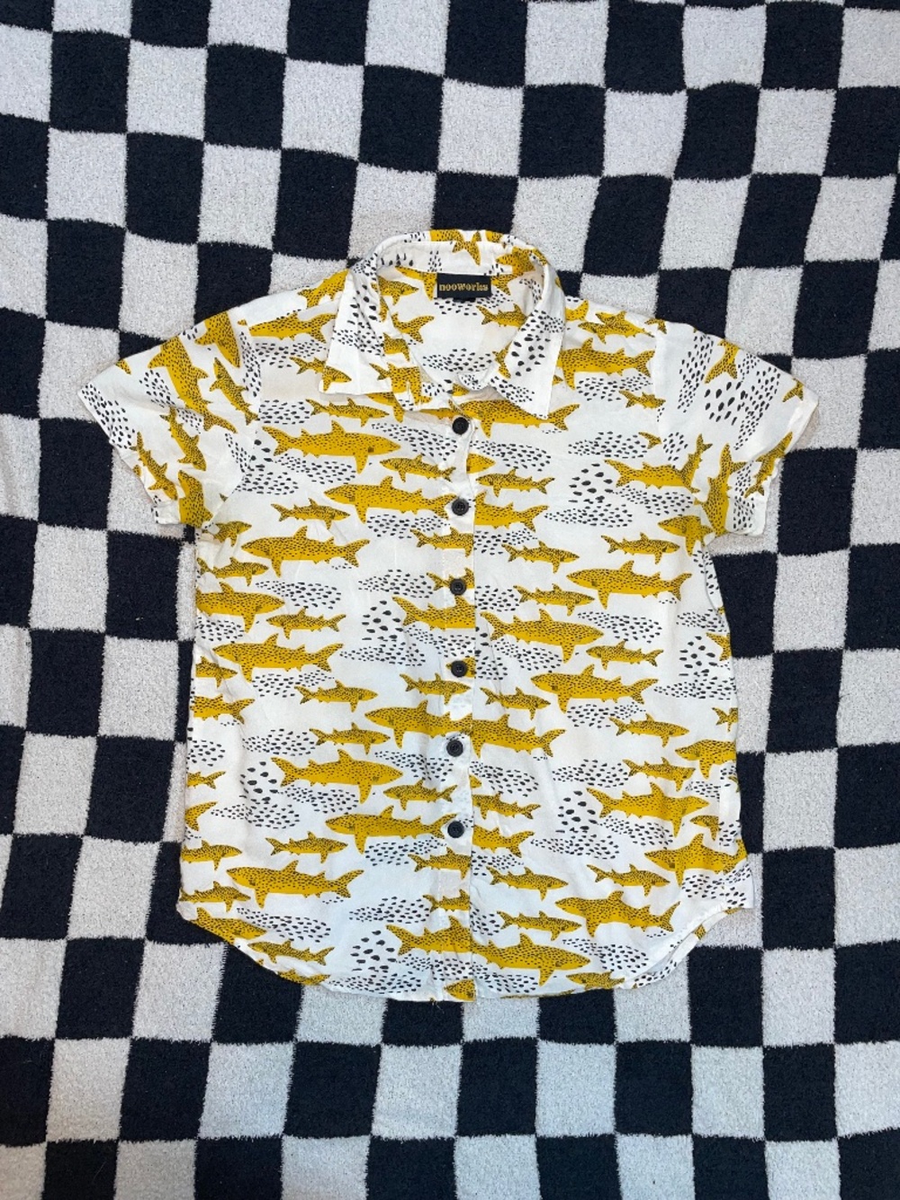 nooworks sharks joyce button down size medium made in usa